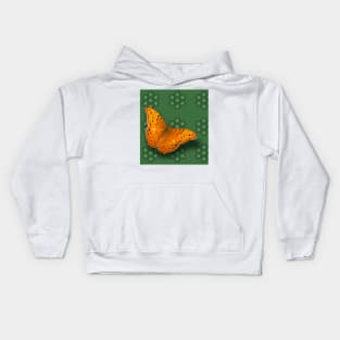 Beautiful orange butterfly on green pattern background Kids Hoodie